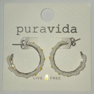 PURA VIDA Daisy Seed Bead White & Yellow Hoop Earrings